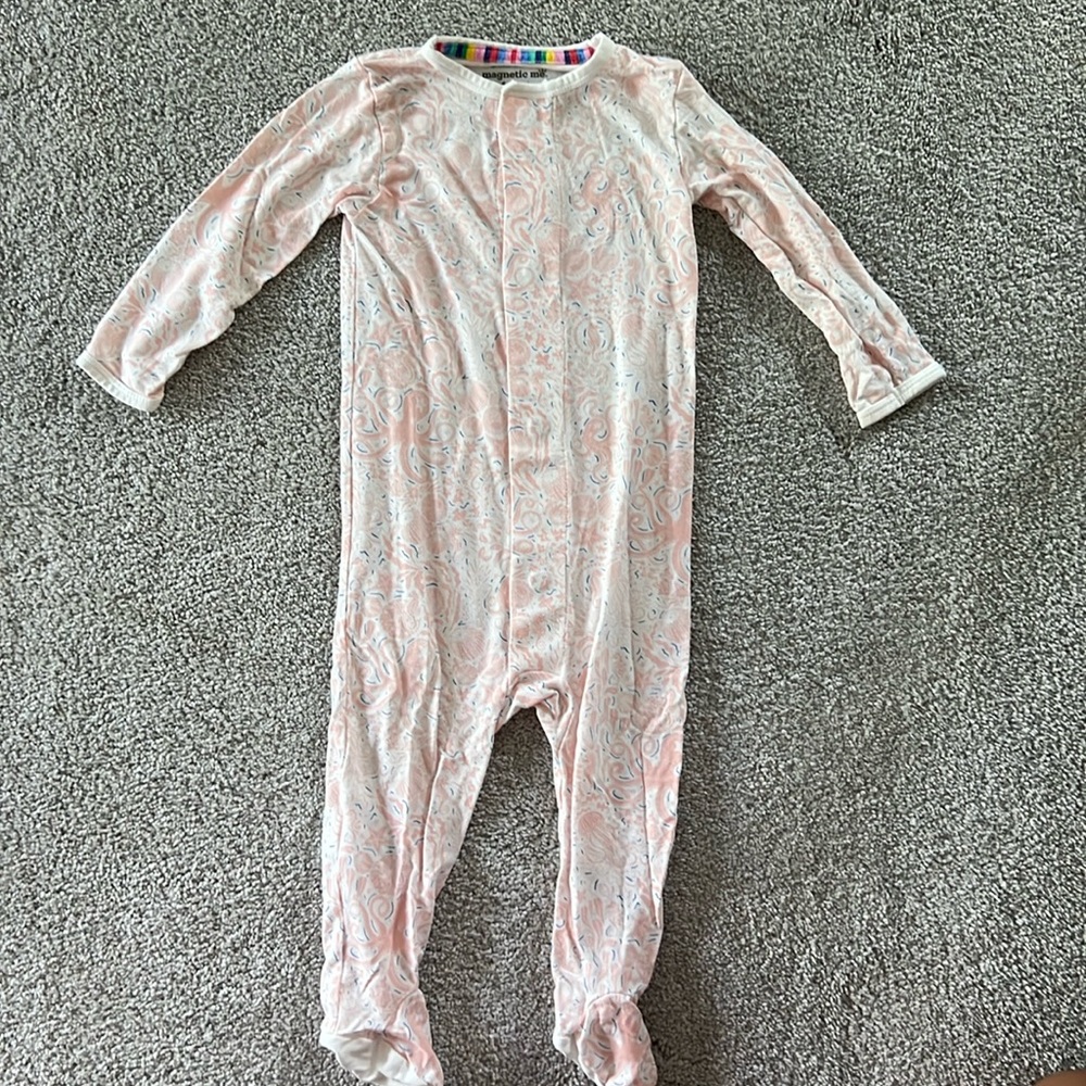 Very gently used magnetic me pink onesie pajamas size 6-9 months